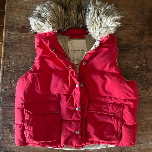 Ralph Lauren Jackets & Blazers - Vintage Ralph Lauren Denim and Supply Faux Fur Red puffer Zip Up